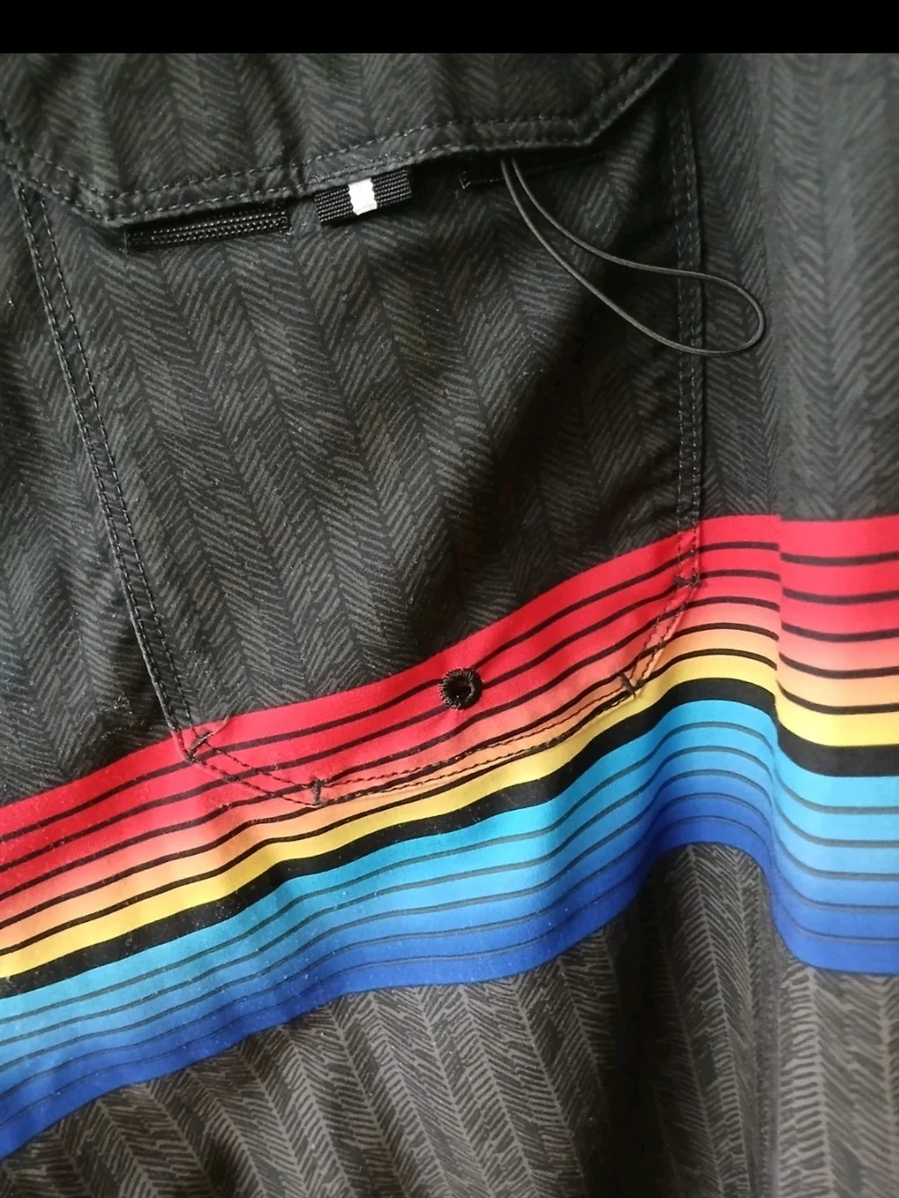 Hurley Men's Black Swim Trunks with Rainbow Stripe Y2K  Sz 33